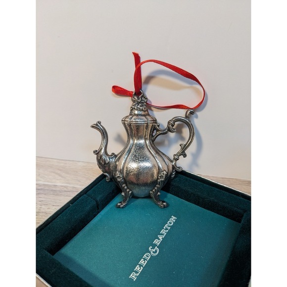 Reed and Barton Winthrop Teapot #1018 Ornament Merry Christmas Silver Tone w/box - Picture 2 of 7